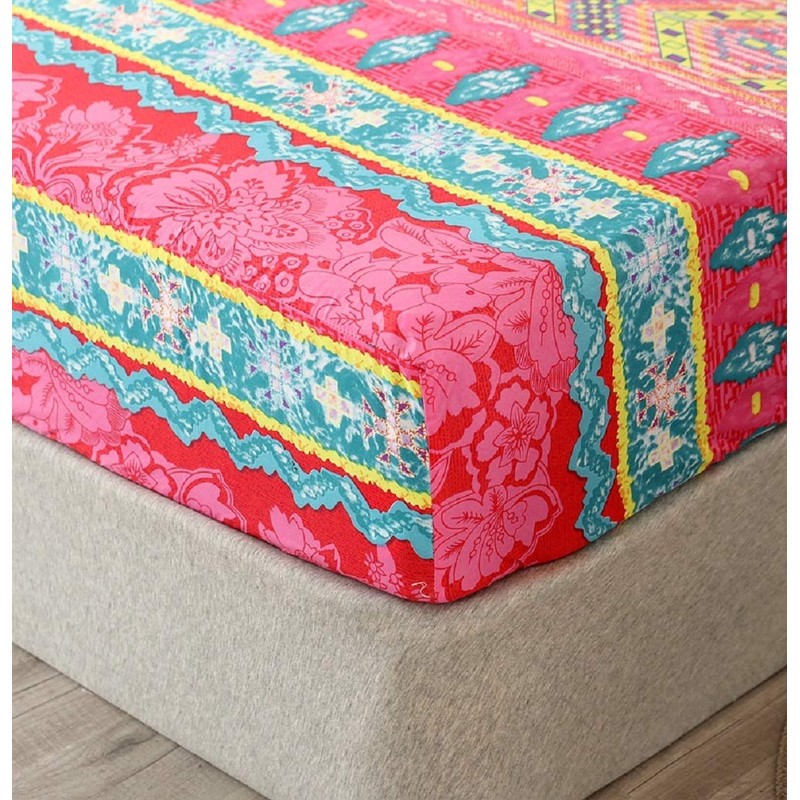 NATURETY Bedding Fitted Sheet with Deep Pocket,Boho Printed Fabric Bed