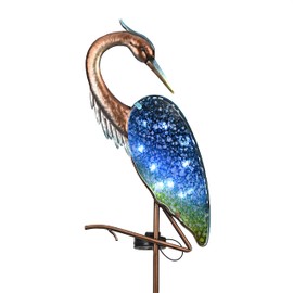 TERESA'S COLLECTIONS Blue Heron Solar Garden Lights, Glass Garden Decor for Outside with Outdoor Lights Decorative Stake, Landscape Pathway Lights Lawn Ornaments Yard Art for Patio Decorations 43inch