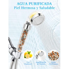 Cabezal de Regadera de Filtro con Soporte, Con Filtro De Vitamina C, Purificador de Alta Presión, Cabezales De Ducha Filtrados Con Cuentas De Filtro, Cabezal de Regadera Cambiable