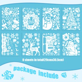CCINEE Christmas Window Clings, 167pcs White Xmas Window Sticker 8 Sheets Snowflakes Santa Claus Reindeer Decals for Holiday Decoration Glass Window