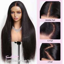 FEIREATA 220 Density HD Lace Front Wigs Human Hair Pre Plucked with Baby Hair 4x4 Straight Closure Glueless Wigs 10A Grade Human Hair Wigs for Women Natural Black Color 24 Inch