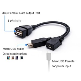 RUITEXUN Micro USB OTG Splitter Cable, Micro USB to USB Adapter (OTG Data Cable + Power Cable) for Tablet, Computer, Mobile Phone, PC
