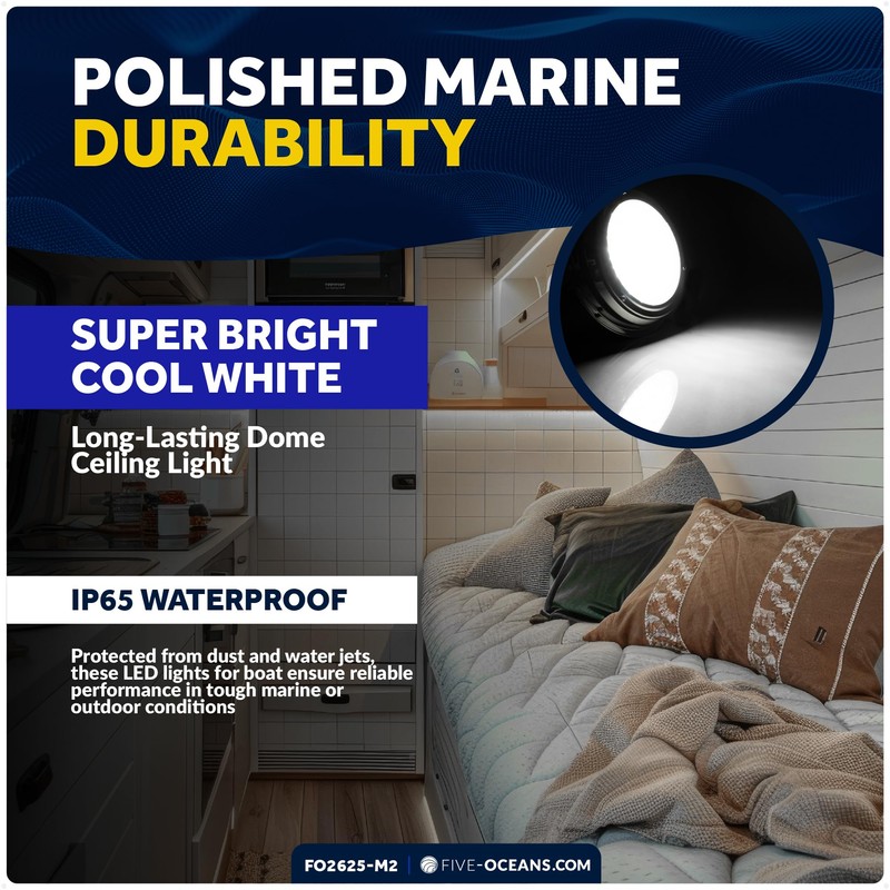 Five Oceans 6-Inch LED Marine Interior Dome Light, 2-Pack Round