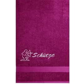 Lashuma Linz Terry Towelling Bath Towel 70 x 140 cm with Embroidery Zodiac Sign Sagittarius Bath Towel Orchid Purple