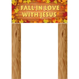 SmoothNovelty 3 Pcs Fall in Love with Jesus Porch Sign Banner Fall Christian Decoration for Sunday School, Autumn Thanksgiving Themed Vacation Bible School Decoration with Double-sided Tape