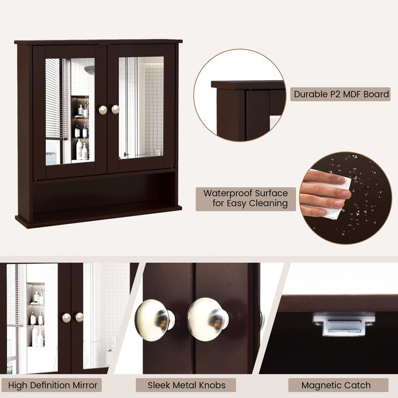 Byroce Wall Bathroom Storage Cabinet, Large, Brown