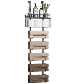 Aetyord Towel Racks for Bathroom Over The Door Towel Racks Towel Storage Organizer with Metal Shelf Basket for Bathroom Rv Camper (7-Tier Black)