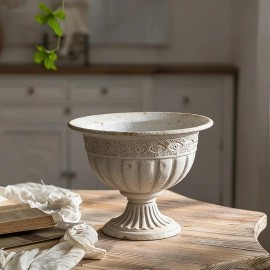 Distressed White Resin Urn Planter - Ornate Pattern Detail, Vintage-Style Bowl for Indoor Shelf Displays & Farmhouse DecorColor: As picture, Size: One Size