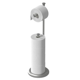 Free Standing Toilet Paper Holder Stand Brushed Nickel Toilet Roll Stand Bathroom Tissue Rack with Storage Reserves 5 Mega Rolls