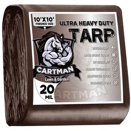 CARTMAN Finished Size 10x10 Feet Extra Thick 20 Mil Brown Ultra Heavy Duty Poly Tarp, Multipurpose Protective Cover, UV Resistant, Waterproof Poly Tarpaulin with Reinforced Edges
