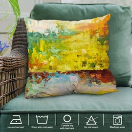 Shrahala Green Yellow Outdoor Throw Pillow Cover, Abstract Oil Painting On Canvas Color Fragment Of Water Resistant Linen Throw Pillow Covers 18 X18 Indoor Burlap Cushion Covers For Bed Sofa Set Of 2