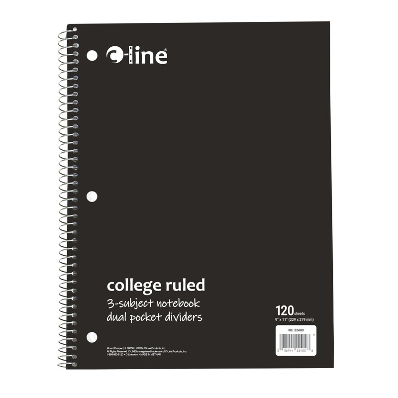 C-Line 3-Subject Notebook, College Ruled, 1 Notebook, Color May Vary