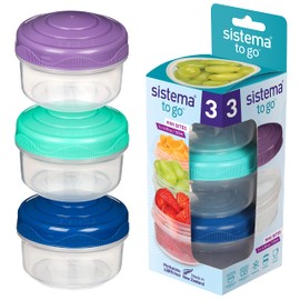 Sistema To Go Collection Mini Bites Small Food Storage Containers, 4.3 oz./127 mL, Pink/Green/Blue, 3 Count