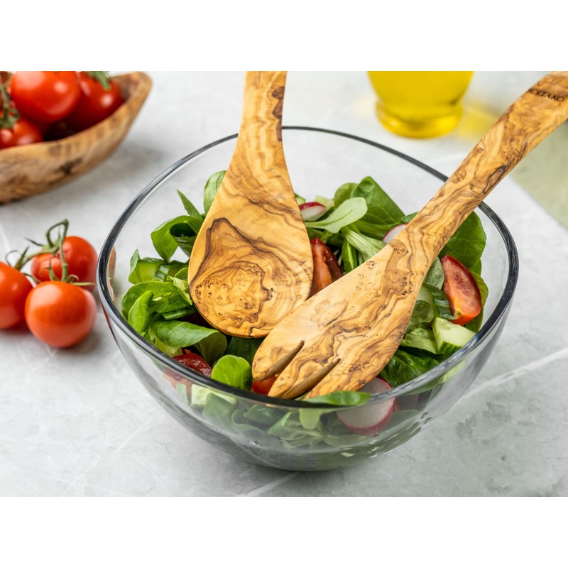 SOLTAKO High-quality salad servers made of exclusive olive wood, salad