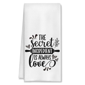 HUGANE Funny Kitchen Towels, Funny Dish Towels with Sayings, Funny Tea Towels for Kitchen, The Secret Ingredient is Love Decorative Kitchen Towels, Funny Bathroom Decor, 16x24 Inches