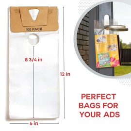 Door Hanger Bags 6” x 12” - Waterproof and Secure 100 Pack Perfect Display for Your Advertisement Plastic Door Hanger Bags