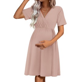 Ekouaer Nursing Nightgown 3 in 1 Labor/Delivery/Hospital Gown Maternity Dress Ribbed Knit Breastfeeding Sleepwear Mauve L