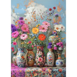 Lxmsja Vases Diamond Painting Kits for Adults, DIY 5D Colorful Flowers Diamond Art Kits for Beginners, Full Drill Peinture Diamant Arts and Crafts for Adults, Home Wall Decor 12x16 inch