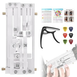 FormiPow Guitar Chord Presser, Beginner Guitar Learning Tool with 11 Chords, Capo & Picks, Easy-to-Use Chord Helper for Acoustic Guitars (38"-41"), Gift for Beginners (White)