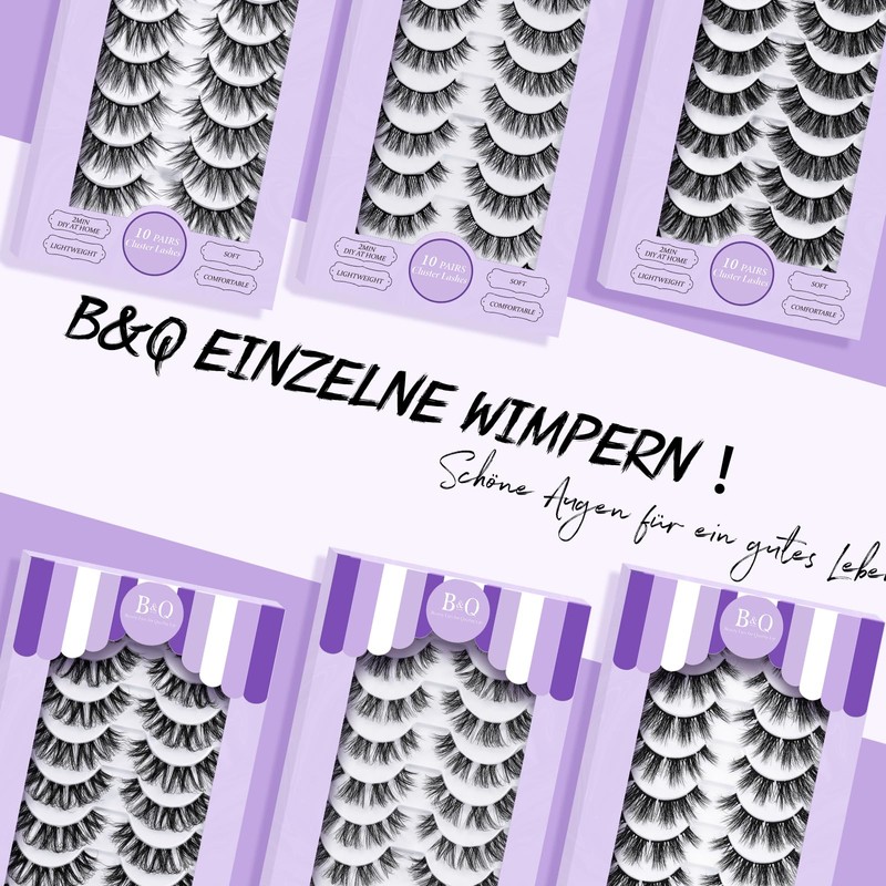 B&Q P02 False Eyelashes, Cat Eye Eyelash Extensions, Fluffy Cluster