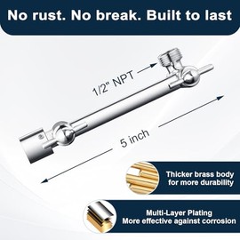 BRIGHT SHOWERS Brass Shower Arm Extender for Rain and Handheld Shower Head, 5 Inch Universal Shower Head Extension Arm, Height & Angle Adjustable, Chrome