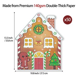 Gingerbread Placemats - 50 Psc Disposable Paper Placemats Christmas Place Mats, Gingerbread House Shaped Candy Cane Table Mats for Xmas Dinner Table Setting Holiday Winter Party Decor, 10.8" x 13.3"