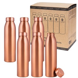 NORMAN JR, Copper Water Bottle 1L - Gift Box of 6, Hammered, an Ayurvedic vessel made from pure copper - helps you drink more water, with many health benefits
