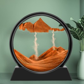 Moving Sand Art Picture - 3D Dynamic Sand Art, Round Glass Deep Sea Sandscape, Natural Sand Painting Artistic Sandscape for Office Desktop Home Decor