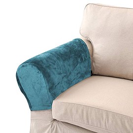 LERTREE Pack of 2 Velvet Soft Sofa Arm Slipcovers Elastic Sofa Armrest Protectors Removable Sofa Arm Covers (Lake Blue)