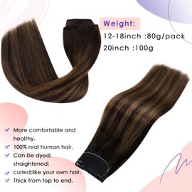 Vivien Invisible Wire Human Hair Extensions Balayage Brown Secret Wire Hair Extensions Real Human Hair Darkest Brown Ombre to Light Brown Fish Line Hair Extensions Straight 80g #2/8/2 18 Inch