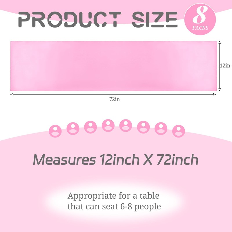 8 Pack Pink Table Runner 12 x 72 Inch Satin
