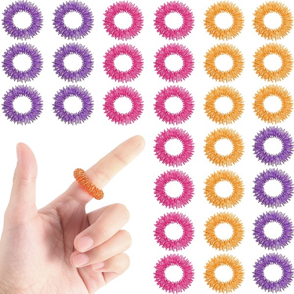 30 Pieces Acupressure Rings Spiky Sensory Rings for Fingers Stress Relief Fidget Sensory Massager for Teens Adults (Pink, Orange, Purple)
