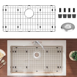 Stainless Steel Sink Protector 28-3/8" x 14-3/16" with Rear Drain, Metal Sink Rack for Bottom of Sink, Kitchen Sink Grate and Sink Protectors with Sink Strainer (28-3/8" x 14-3/16" - Rear Drain)