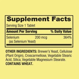 Spring Valley Selenium 200mcg 100 Tabletas Sin sabor Antioxidante Apoya la Salud de la Prstata y el Sistema Inmunolgico                               