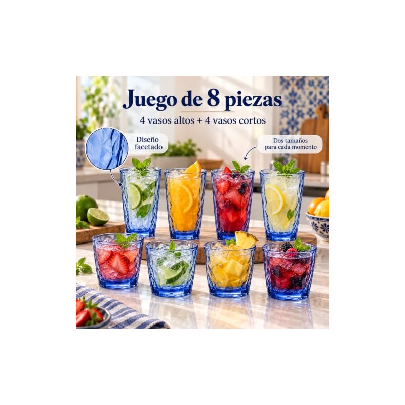 Vasos de plástico Irrompibles, Juego de 8 (4 Altos 16oz