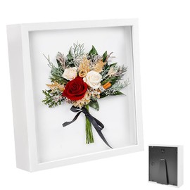 Picture Frame for Filling, Object Frame Deep 3 cm, Deep Picture Frame for Filling, 20 x 20 cm, with Transparent Acrylic Plate, Deep Frame Woods, 3D Frame for Objects, Wedding Bouquet, White