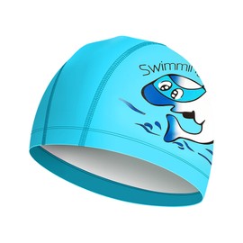SSKHE Swimming Cap for Kids Boys Girls Swimming Cap Coated PU Waterproof and Comfortable Swimming Cap for 3-16 Years Kids/Girls Long Hair (Light Blue)