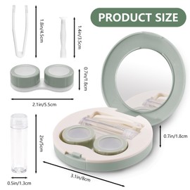 2 Pack Travel Contact Lens Case Kit, Portable Eye Contact Case with Mirror, Remover Tool, Tweezers & Solution Bottle, Contact Lens Holder Box Container Storage for Outdoor Daily (Round, Green)