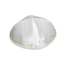 KIPPIK Satin Set Lot Kippah Hat for Men & Kids –Beautifully, Breathable, Comfy, Soft, Yamaka Kippa (White & Gold 15cm, 25)