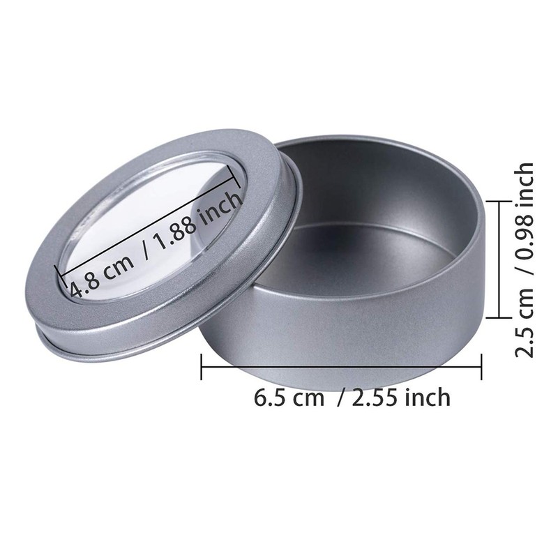 24Pcs Metal Tin Canisters with Transparent Lid Round Stainless Steel