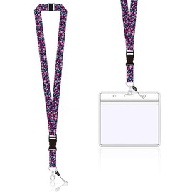 Lanyard Neck Strap with Card Holder, Includes Neck Lanyard Straps and Transparent Badge Holder Clear Card Holder Waterproof for Keys ID Card (Pink)