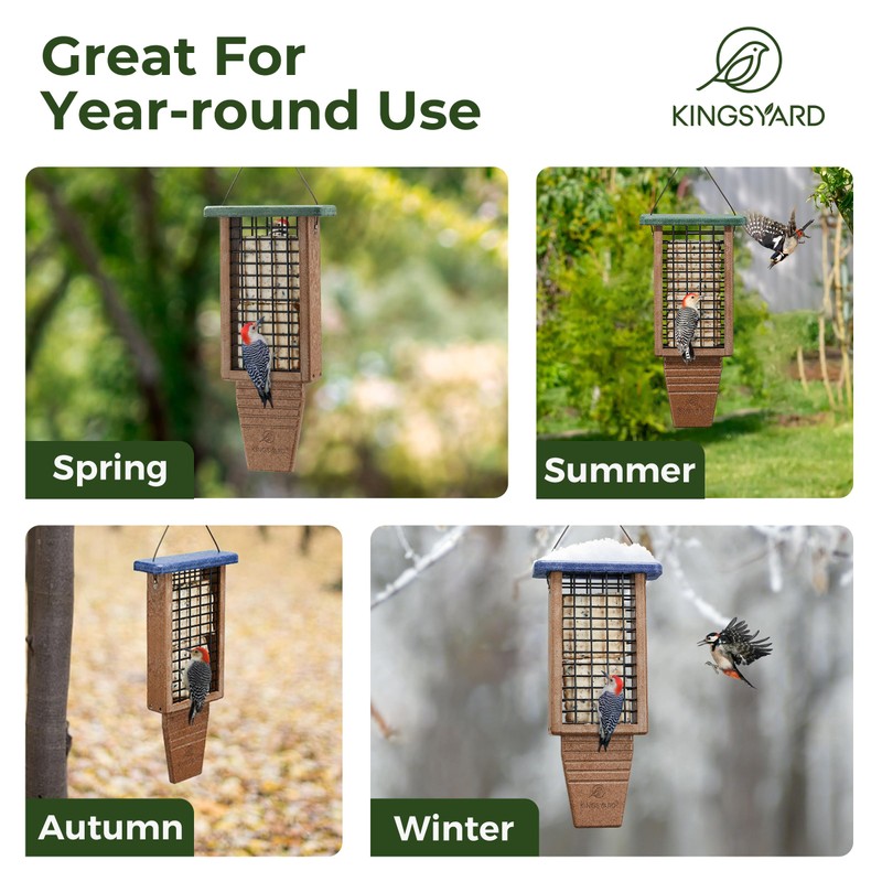 Kingsyard Recycled Plastic Suet Bird Feeder, Double Capacity Tail-Prop Suet