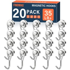 FINDMAG 20 Pack Magnetic Hooks, 35LB+ Magnet Hooks Heavy Duty, Silver
