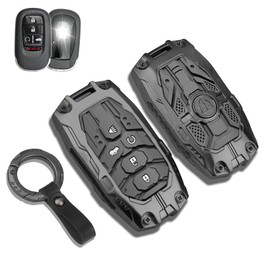 QBUC for Honda Key Fob Cover with Keychain - Heavy Zinc Alloy Shell & Silicone Case for Double Protection - Compatible with 2022-2026 Honda Accord Civic HR-V CR-V Pilot (Black)