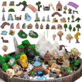 Canlierr 58 Pieces Miniature Garden Set, Fairy House Diorama Accessories Mini Figurines Micro Landscape Ornaments Mixed Model Trees for DIY Garden Decor Succulent Dollhouse Craft (Bridge)