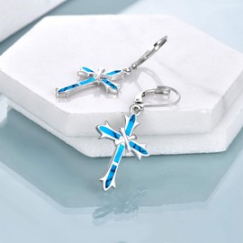 ONEFINITY Cross Earrings for Women Sterling Silver Cross Dangle Drop Earring Cross Leverback Earrings Women Jewelry (Turquoise earrings)
