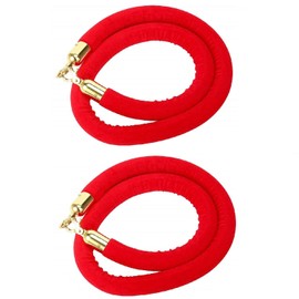 Seleq Red Velvet Stanchion Rope with Gold Color Plated Steel Hooks - 59" Set of 2 Pcs