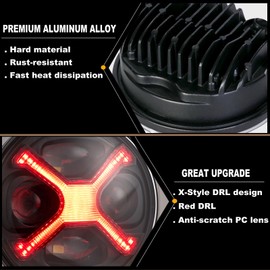 PKEDUO 5-3/4 5.75" Motorcycle Headlight Smoke X-Style RED DRL Compatible with XG500 XG750 XL883N 72 48 883 FXSTB FXDWG Night Road