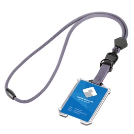 Techion Badge Holder, Hard Plastic ID Badge Holder with Heavy Duty Breakaway Lanyard, Detachable Buckle, Holds up to 5 Cards and Adjustable for Office, School - Vertical Gray