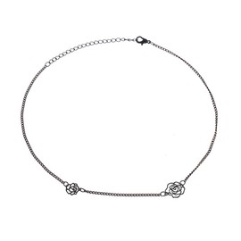 Deelfel Women's Choker, Black Choker Ring, Rose Chain, Rose Choker, Collar, Fashion Accessory, Adjustable Size, Birthday Gift, Accessory, Stainless Steel, No Gemstone
